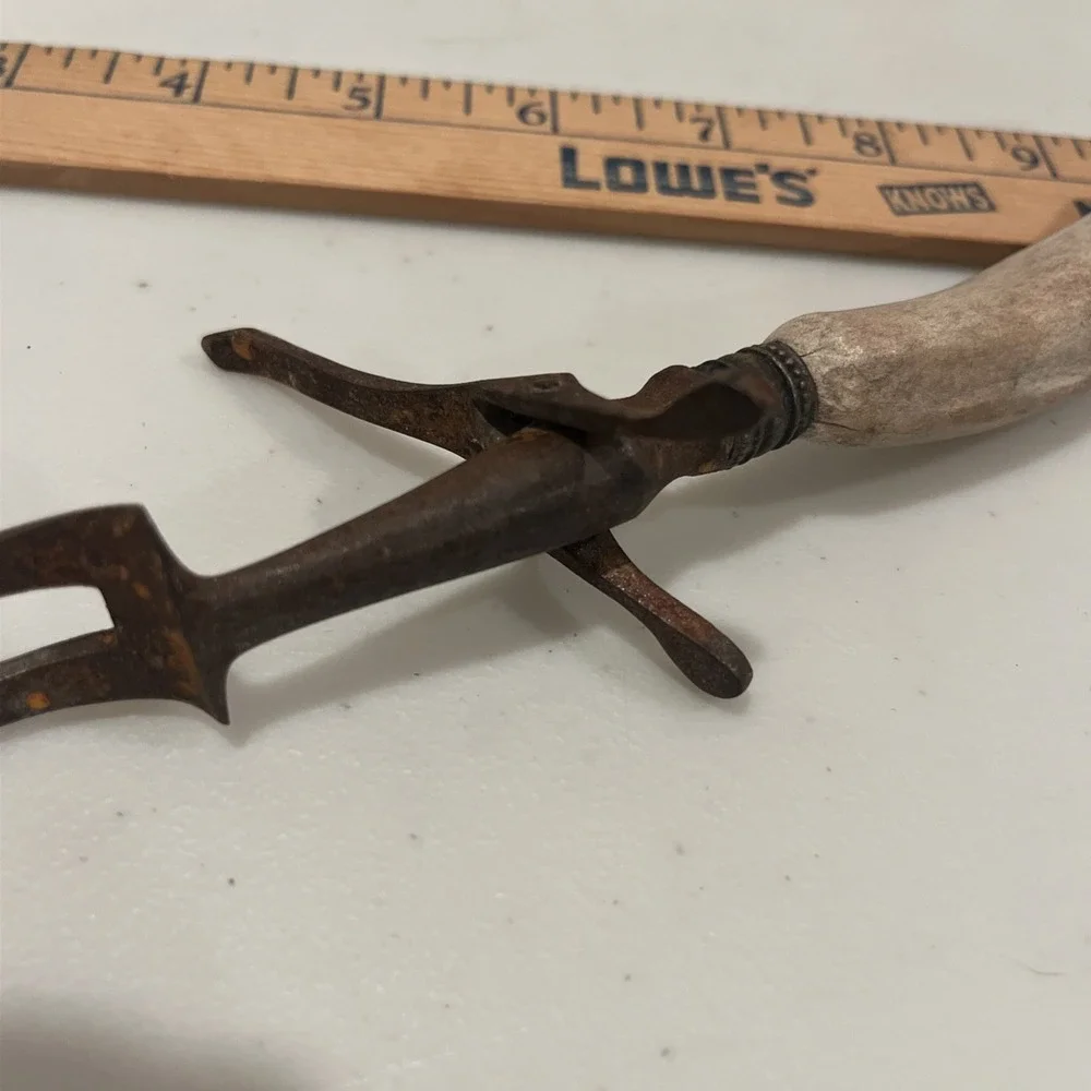 Antique Deer/Stag Antler Handle Meat Carving Serving Fork w/Stand